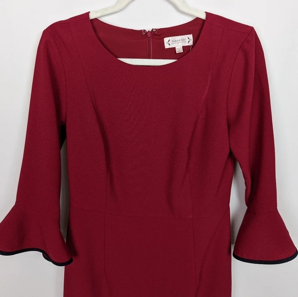 Nanette Lepore Cranberry Flounce Bell Sleeve Ruffled Crepe Knee Length Dress 8 - Picture 5 of 13